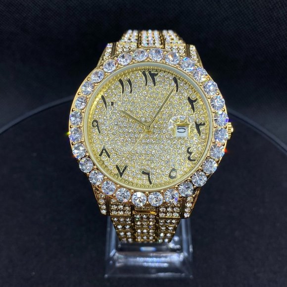 LIMITED Edition18K Gold Plated Iced Out Diamond Luxury Design Watch - Picture 1 of 5